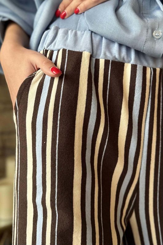 Marlowe Stripe Wide Leg Lounge Trouser Chocolate 